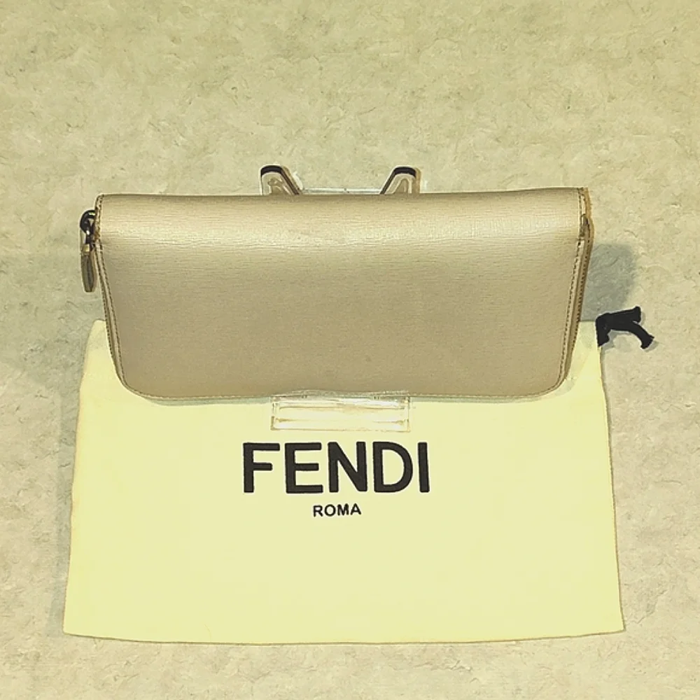 FENDI VITELLO ELITE CRYSTAL EYE  COLORBLOCK MONSTER ZIPPY LONG Wallet & DUSTBAG